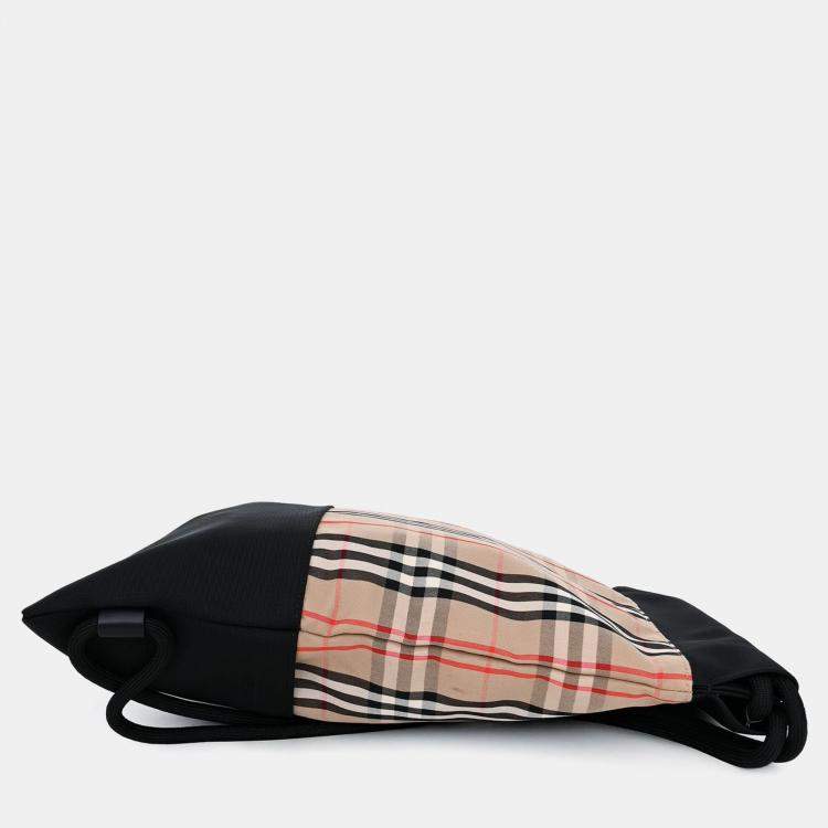Pre Owned Burberry Black/Check Drawstring Backpack