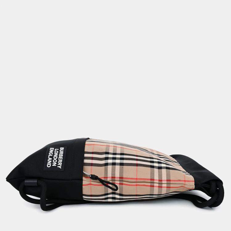 Pre Owned Burberry Black/Check Drawstring Backpack