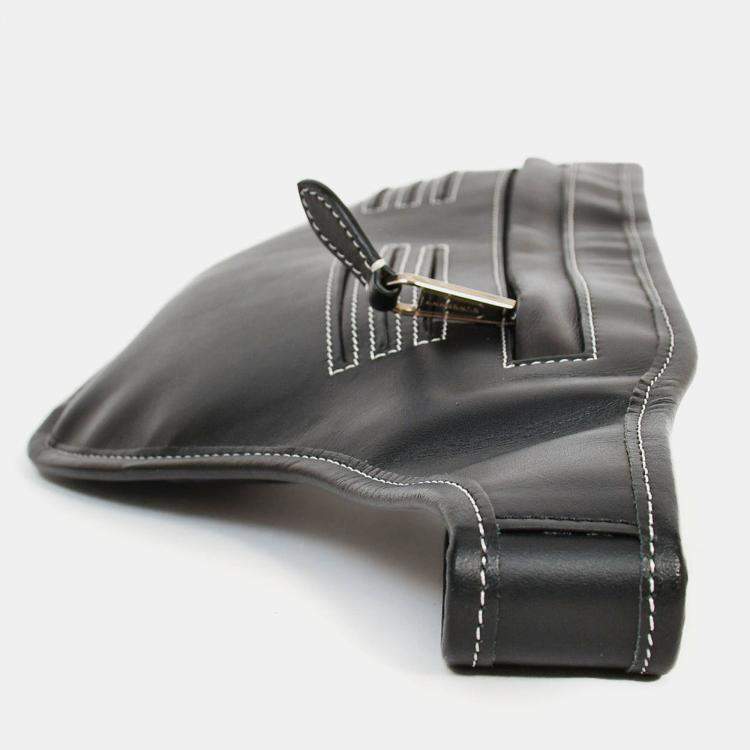 Pre Owned Burberry Black Leather White Contrast Stitch 'Brummell' Belt Bag