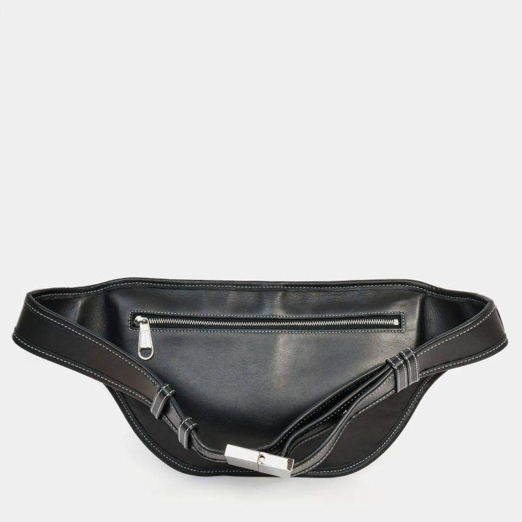 Pre Owned Burberry Black Leather White Contrast Stitch 'Brummell' Belt Bag
