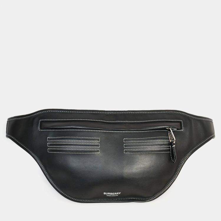 Pre Owned Burberry Black Leather White Contrast Stitch 'Brummell' Belt Bag