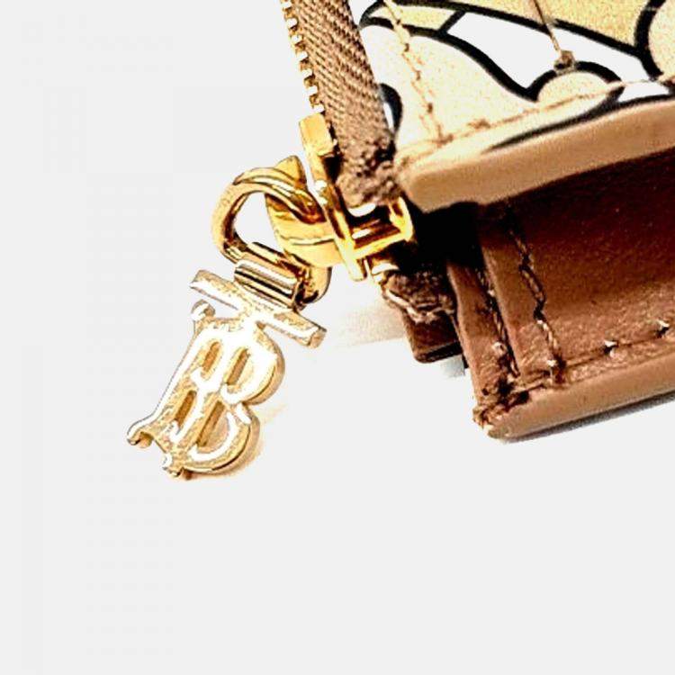 Pre Owned Burberry Beige/Multicolor Leather Card Wallet