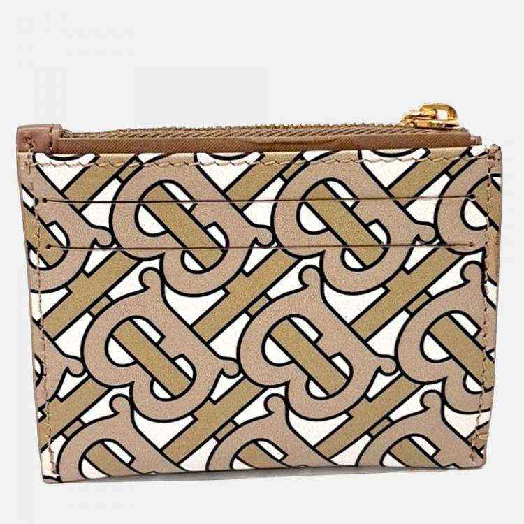 Pre Owned Burberry Beige/Multicolor Leather Card Wallet