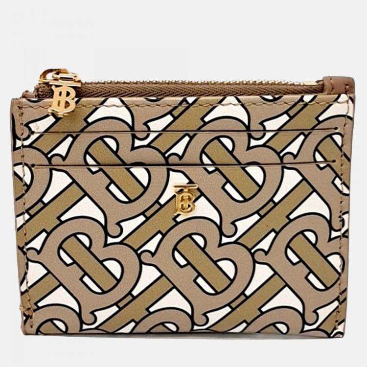 Pre Owned Burberry Beige/Multicolor Leather Card Wallet