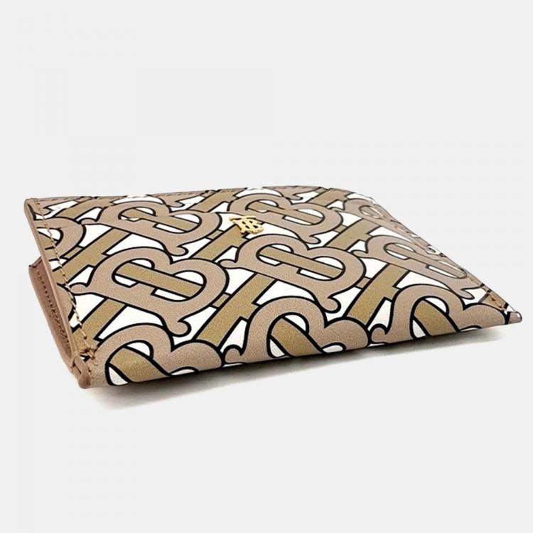 Pre Owned Burberry Beige/Multicolor Leather Card Wallet