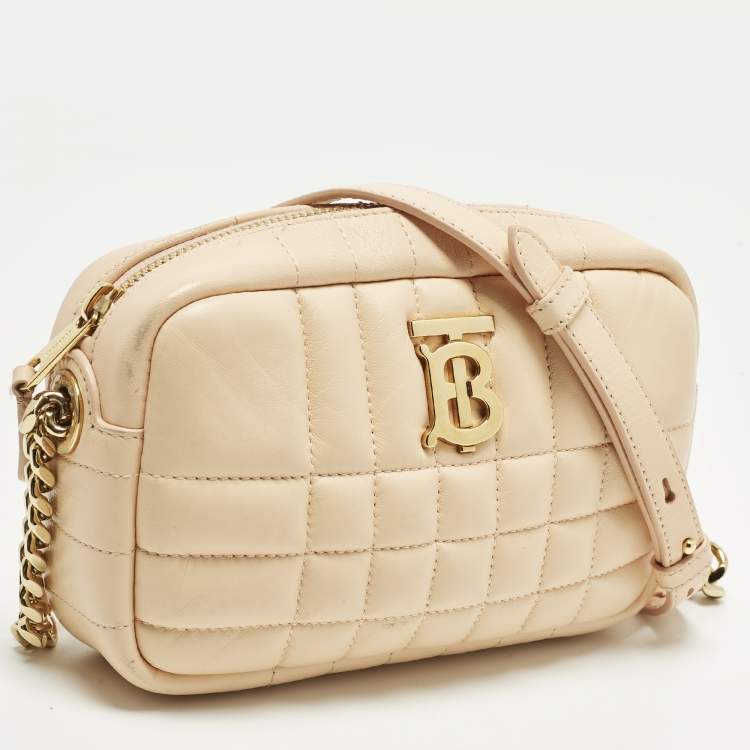 Pre Owned Burberry Lola Mini Peach Pink Quilted Leather Camera Bag
