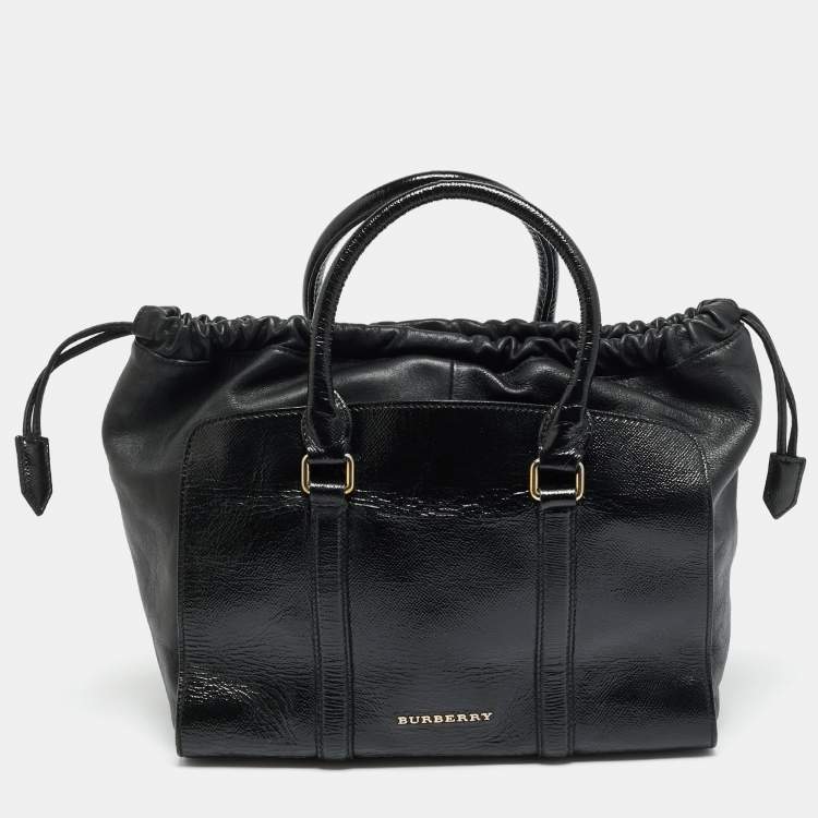 Pre Owned Burberry Dinton Medium Black Patent Leather Tote