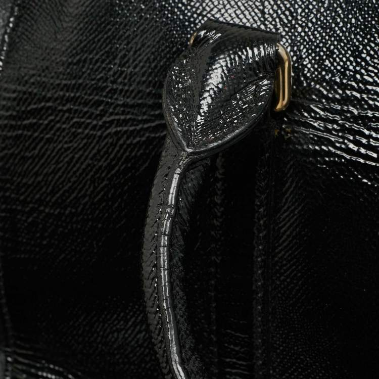 Pre Owned Burberry Dinton Medium Black Patent Leather Tote