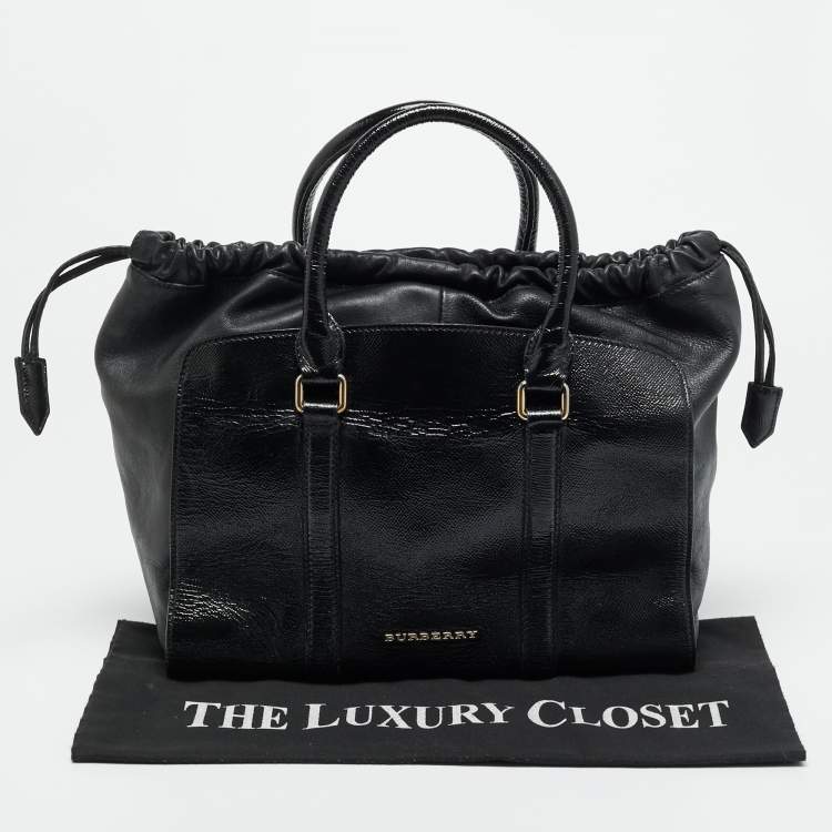 Pre Owned Burberry Dinton Medium Black Patent Leather Tote