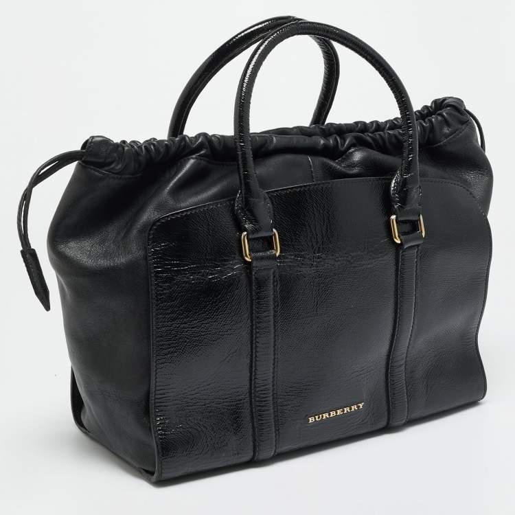 Pre Owned Burberry Dinton Medium Black Patent Leather Tote