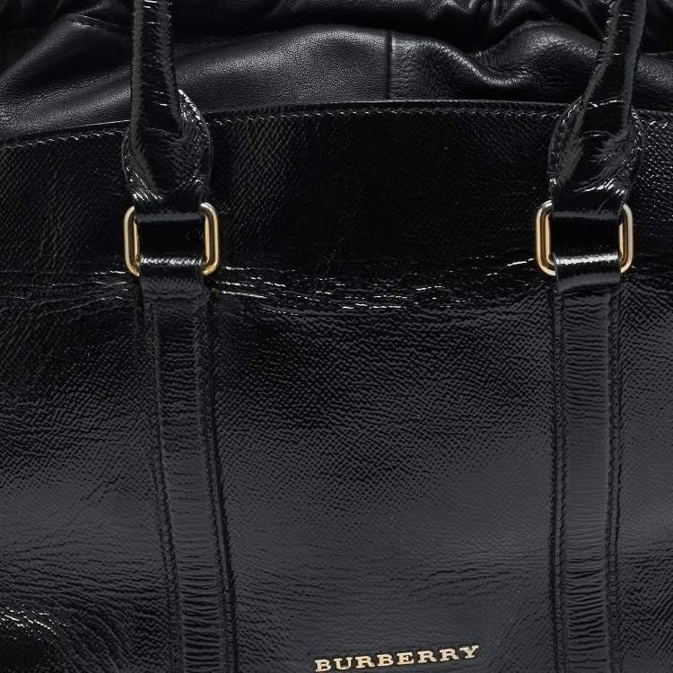 Pre Owned Burberry Dinton Medium Black Patent Leather Tote