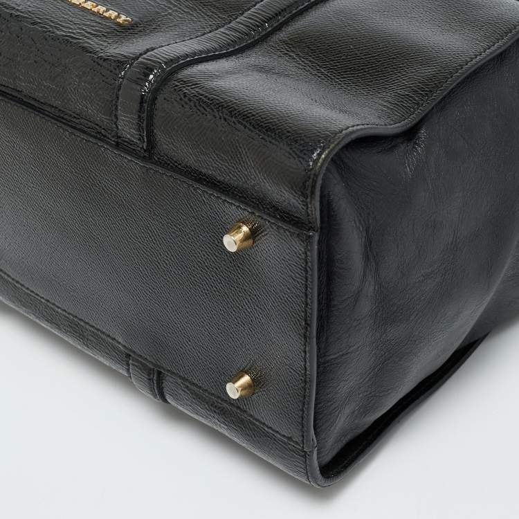 Pre Owned Burberry Dinton Medium Black Patent Leather Tote