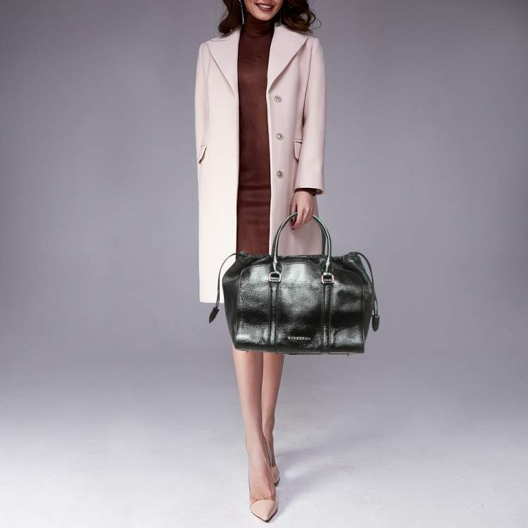 Pre Owned Burberry Dinton Medium Black Patent Leather Tote