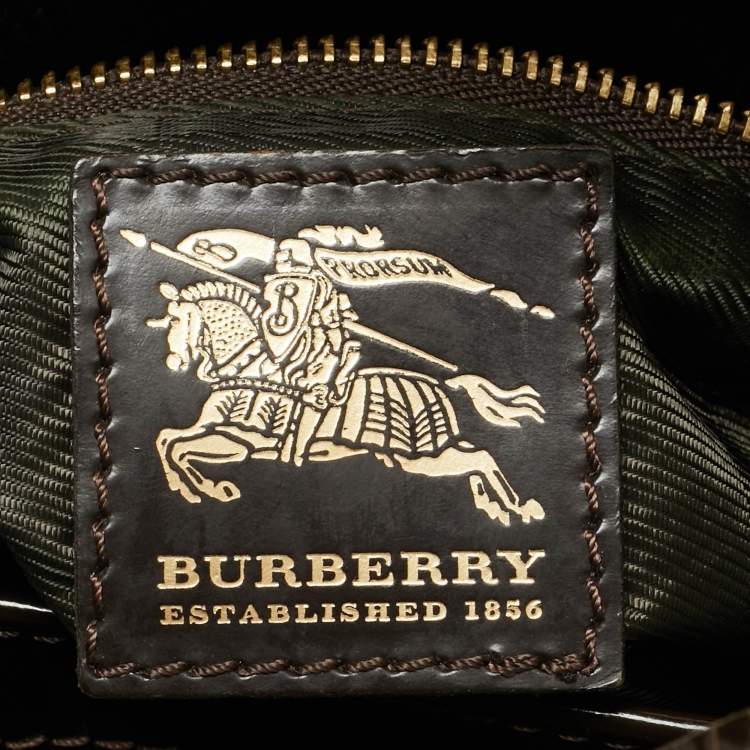 Pre Owned Burberry Bromley Brown/Khaki Quilted Nylon and Patent Leather Hobo