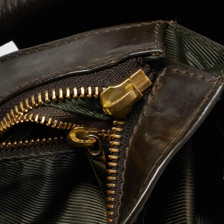 Pre Owned Burberry Bromley Brown/Khaki Quilted Nylon and Patent Leather Hobo