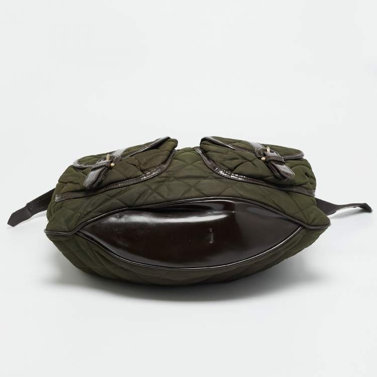 Pre Owned Burberry Bromley Brown/Khaki Quilted Nylon and Patent Leather Hobo