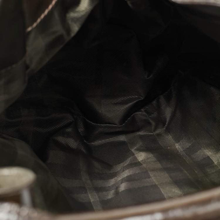 Pre Owned Burberry Bromley Brown/Khaki Quilted Nylon and Patent Leather Hobo