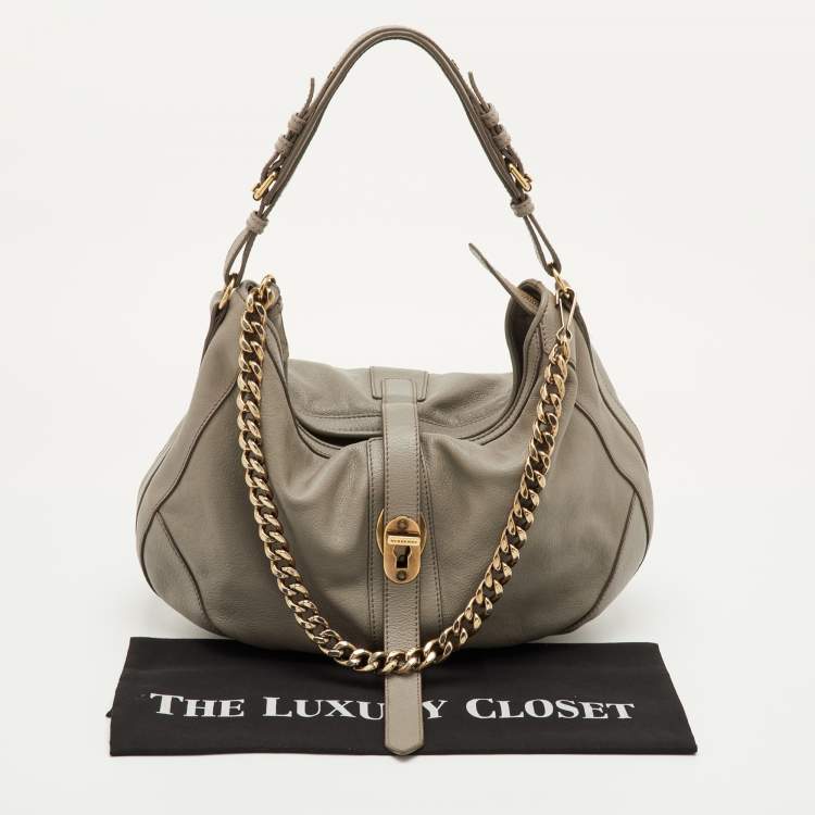 Pre Owned Burberry Bartow Grey Leather Chain Hobo