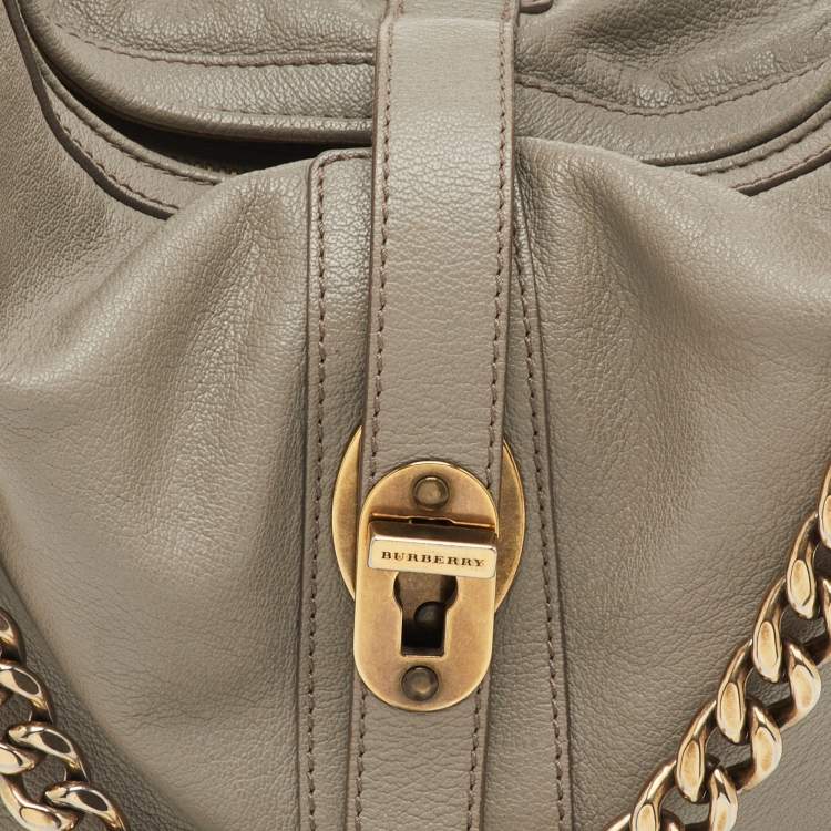 Pre Owned Burberry Bartow Grey Leather Chain Hobo