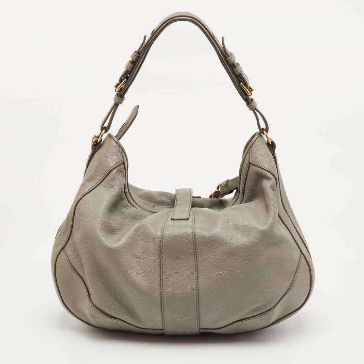Pre Owned Burberry Bartow Grey Leather Chain Hobo