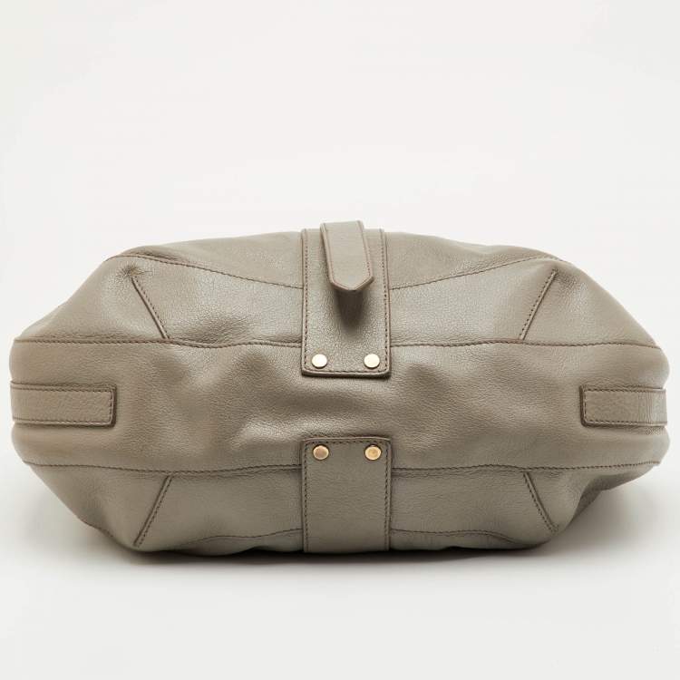 Pre Owned Burberry Bartow Grey Leather Chain Hobo