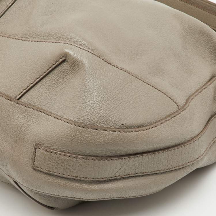 Pre Owned Burberry Bartow Grey Leather Chain Hobo