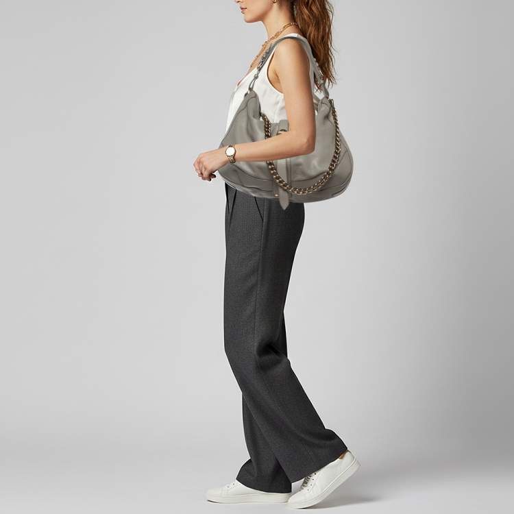 Pre Owned Burberry Bartow Grey Leather Chain Hobo