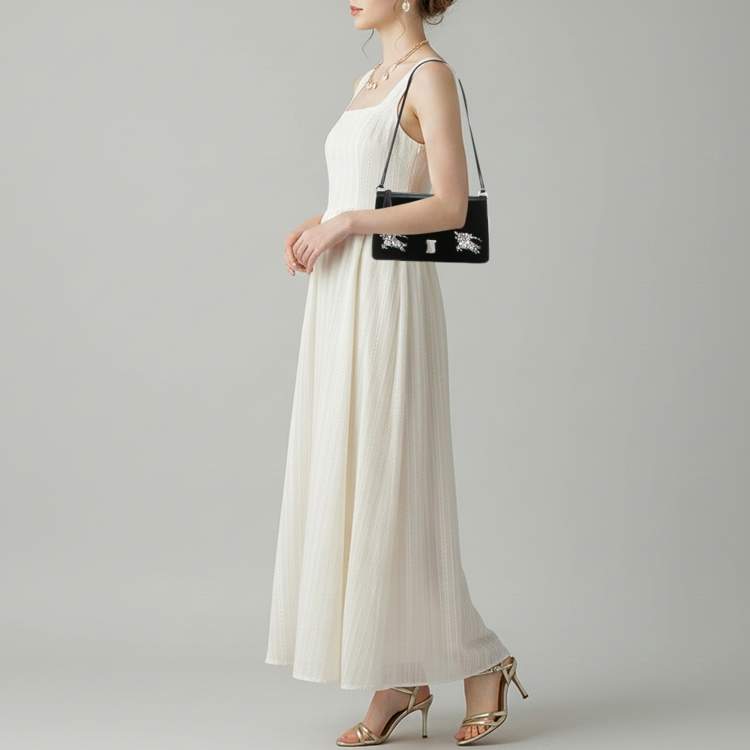 Pre Owned Burberry TB Crystal Black Leather and Velvet Shoulder Bag