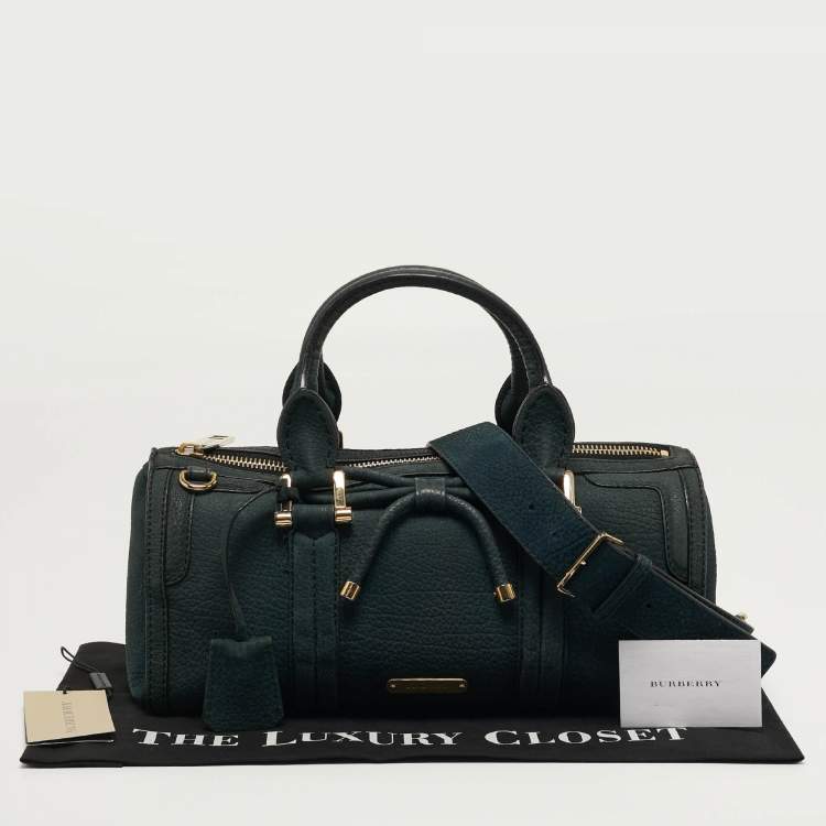 Pre Owned Burberry Barrel Bow Medium Indigo Green Nubuck Leather Bowler Bag