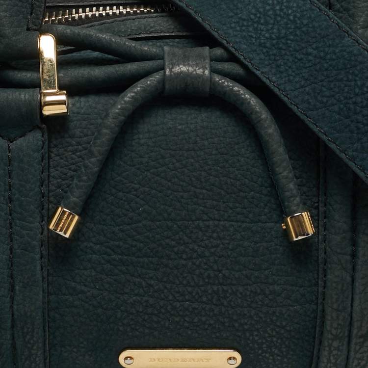 Pre Owned Burberry Barrel Bow Medium Indigo Green Nubuck Leather Bowler Bag