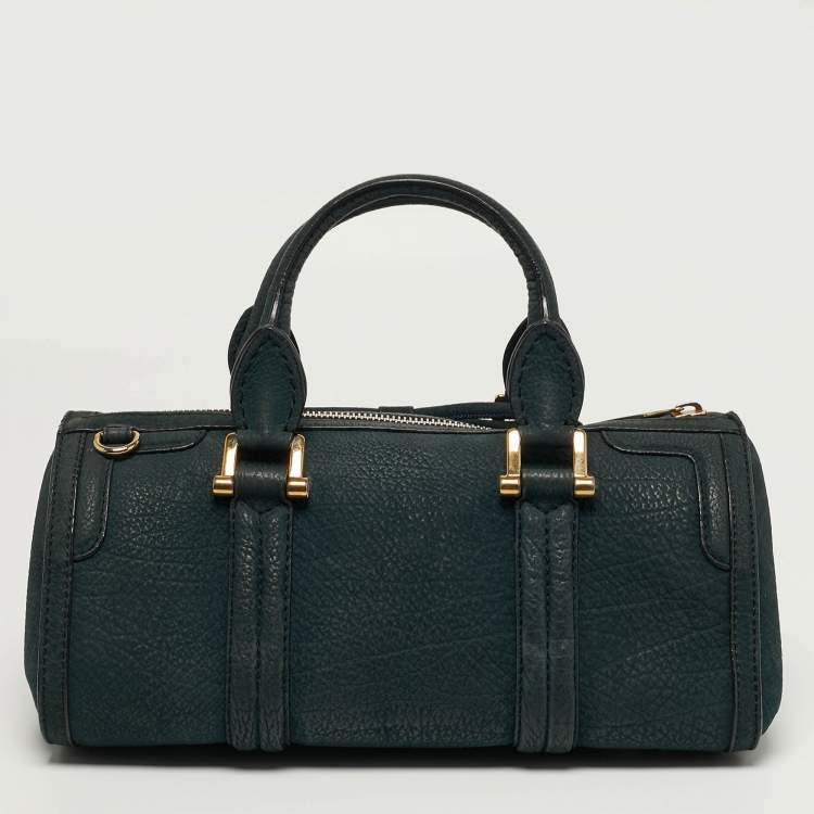 Pre Owned Burberry Barrel Bow Medium Indigo Green Nubuck Leather Bowler Bag