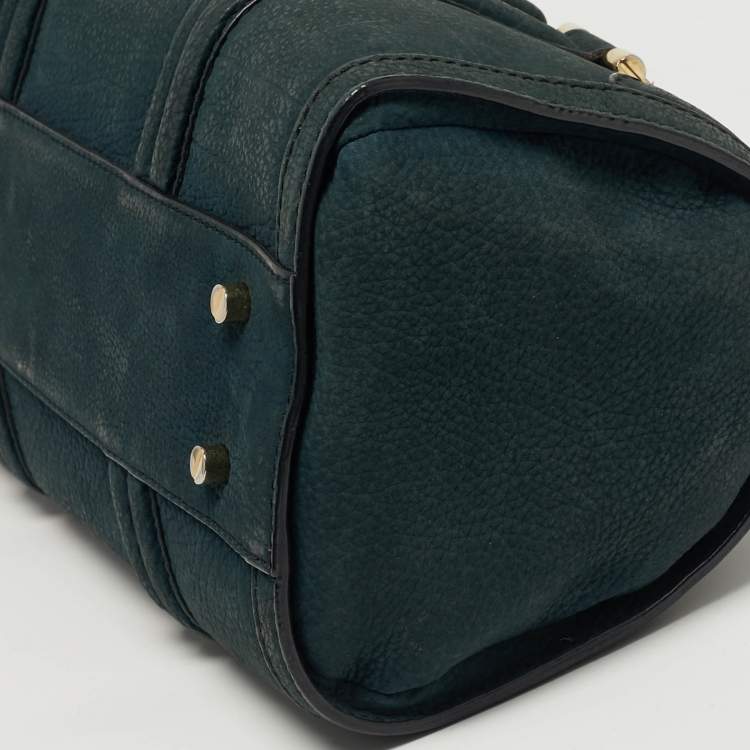 Pre Owned Burberry Barrel Bow Medium Indigo Green Nubuck Leather Bowler Bag