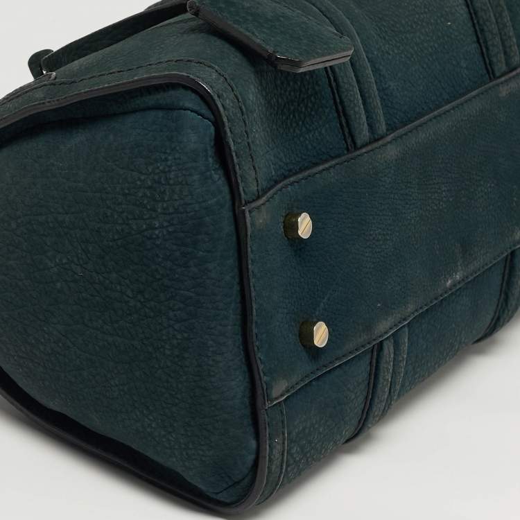 Pre Owned Burberry Barrel Bow Medium Indigo Green Nubuck Leather Bowler Bag