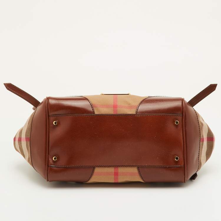 Pre Owned Burberry Canterbury Small Beige/Brown House Check Canvas and Leather Tote