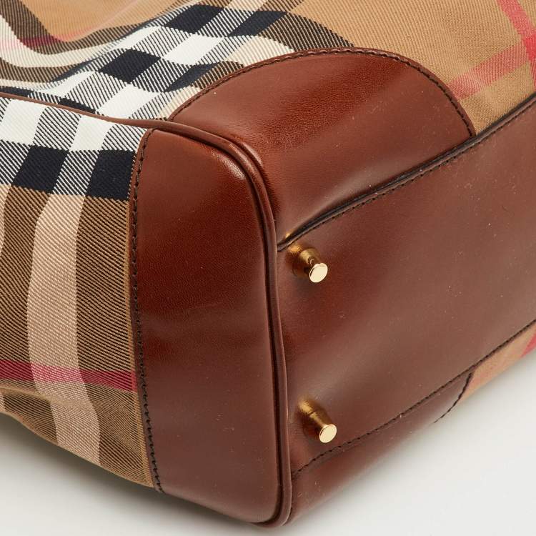 Pre Owned Burberry Canterbury Small Beige/Brown House Check Canvas and Leather Tote