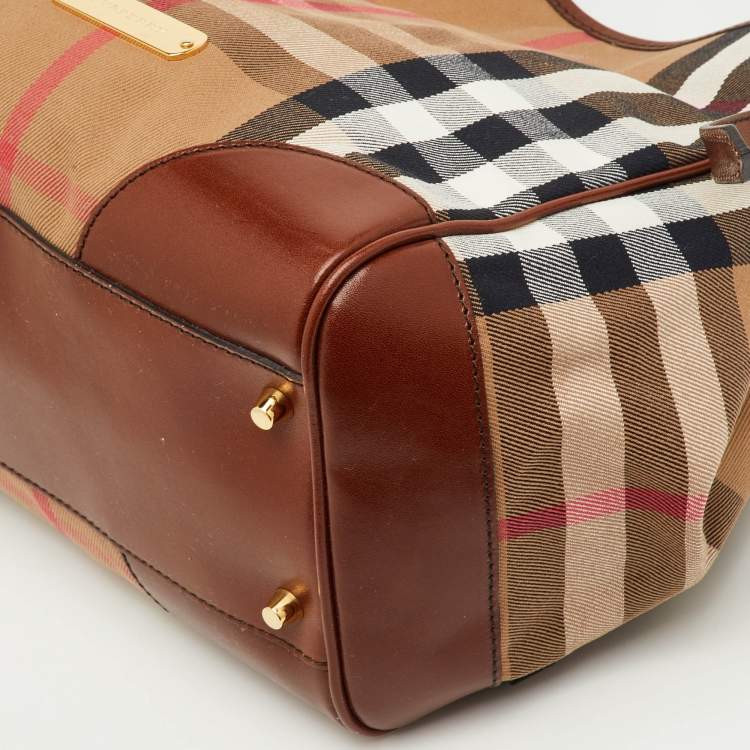 Pre Owned Burberry Canterbury Small Beige/Brown House Check Canvas and Leather Tote