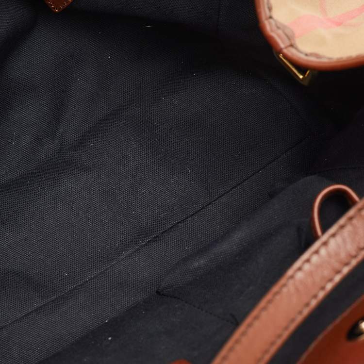 Pre Owned Burberry Canterbury Small Beige/Brown House Check Canvas and Leather Tote