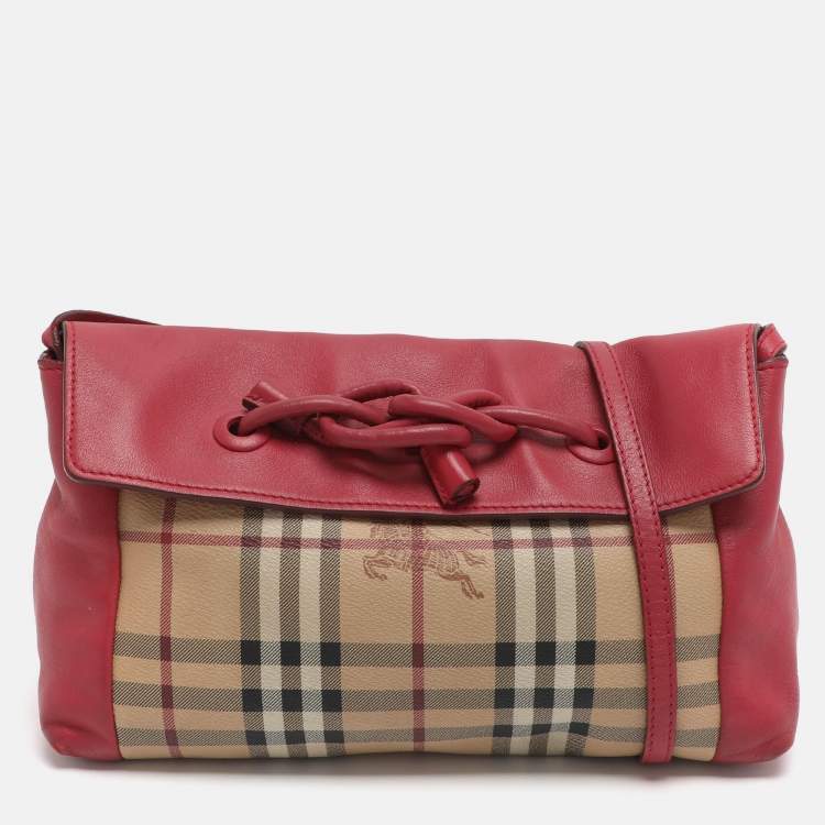 مملوكة مسبقًا Burberry Beige/Pink Haymarket Check PVC and Leather Shoulder Bag