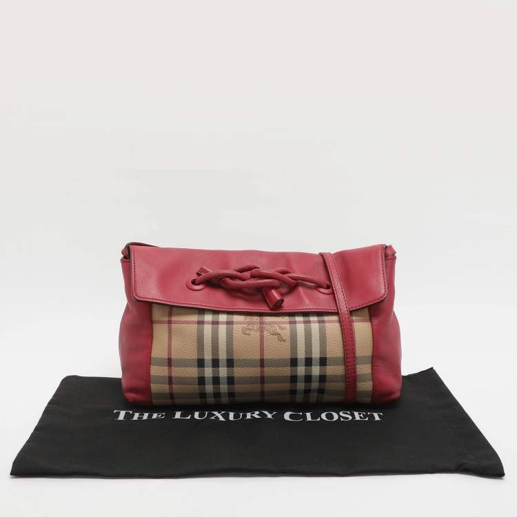 مملوكة مسبقًا Burberry Beige/Pink Haymarket Check PVC and Leather Shoulder Bag