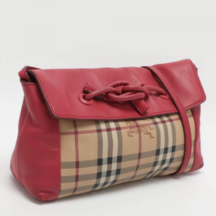 مملوكة مسبقًا Burberry Beige/Pink Haymarket Check PVC and Leather Shoulder Bag