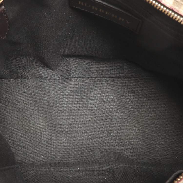 Pre Owned Burberry Regent Medium Beige/Brown Haymarket Check Coated Canvas Tote