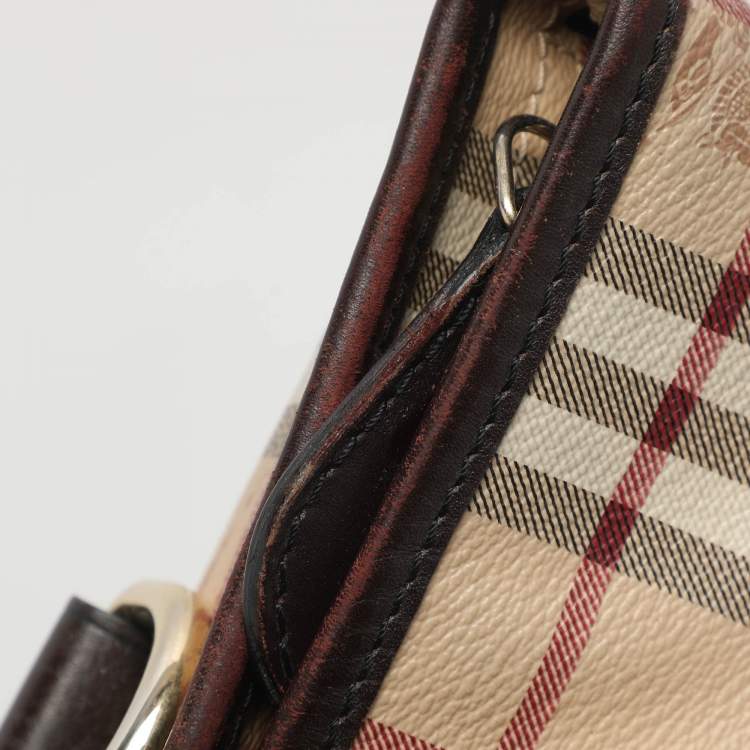 Pre Owned Burberry Regent Medium Beige/Brown Haymarket Check Coated Canvas Tote