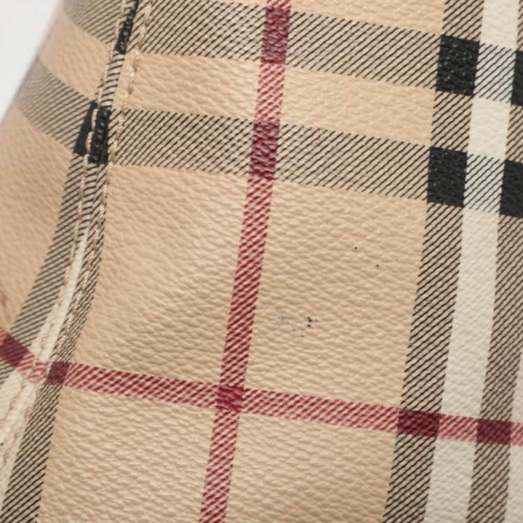 Pre Owned Burberry Regent Medium Beige/Brown Haymarket Check Coated Canvas Tote