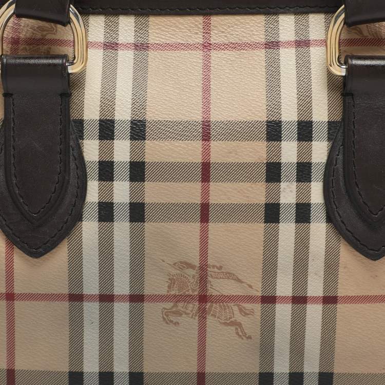 Pre Owned Burberry Regent Medium Beige/Brown Haymarket Check Coated Canvas Tote