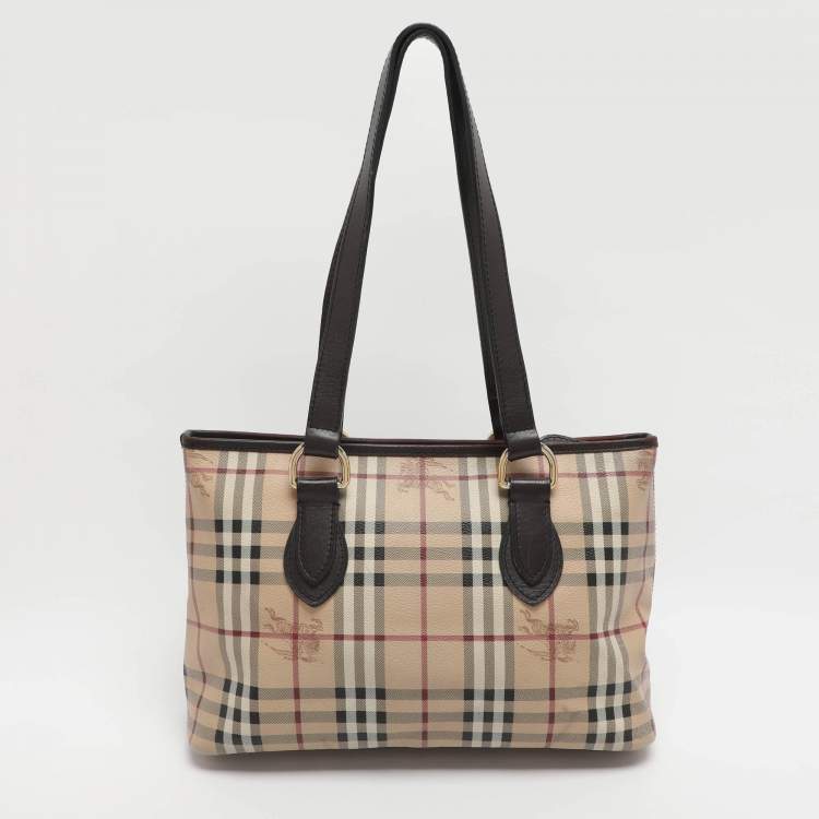 Pre Owned Burberry Regent Medium Beige/Brown Haymarket Check Coated Canvas Tote