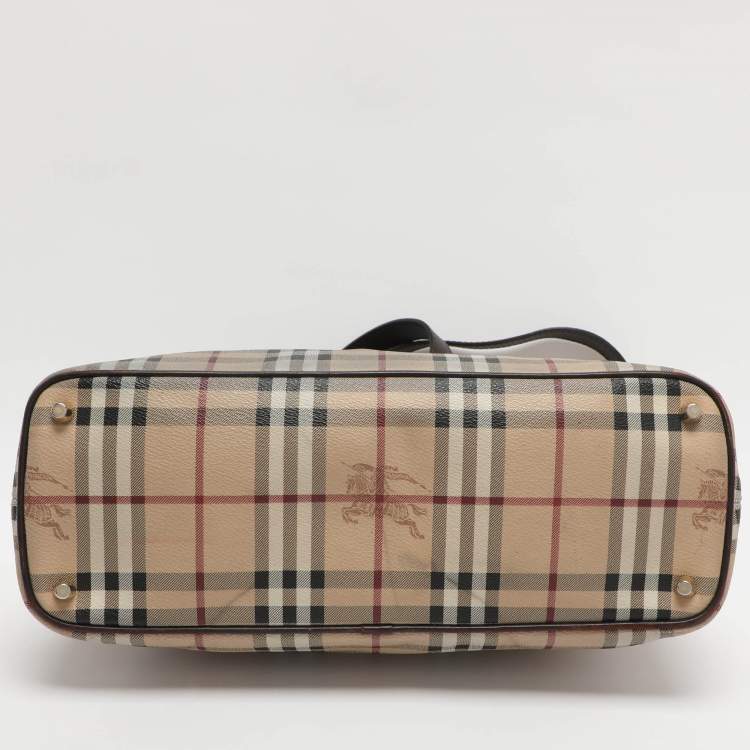 Pre Owned Burberry Regent Medium Beige/Brown Haymarket Check Coated Canvas Tote