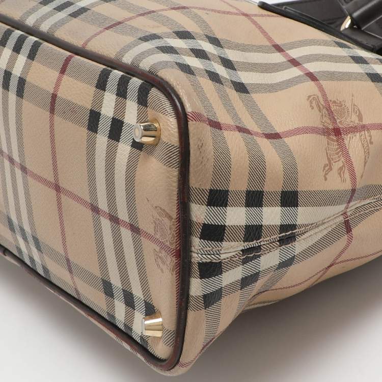 Pre Owned Burberry Regent Medium Beige/Brown Haymarket Check Coated Canvas Tote