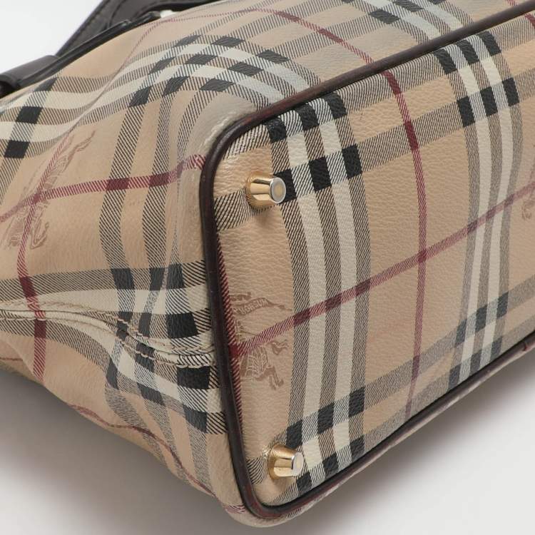 Pre Owned Burberry Regent Medium Beige/Brown Haymarket Check Coated Canvas Tote