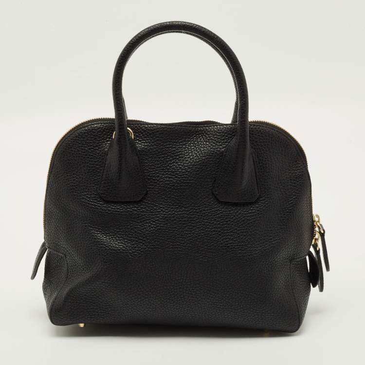 Pre Owned Burberry Greenwood Black Grained Leather Satchel