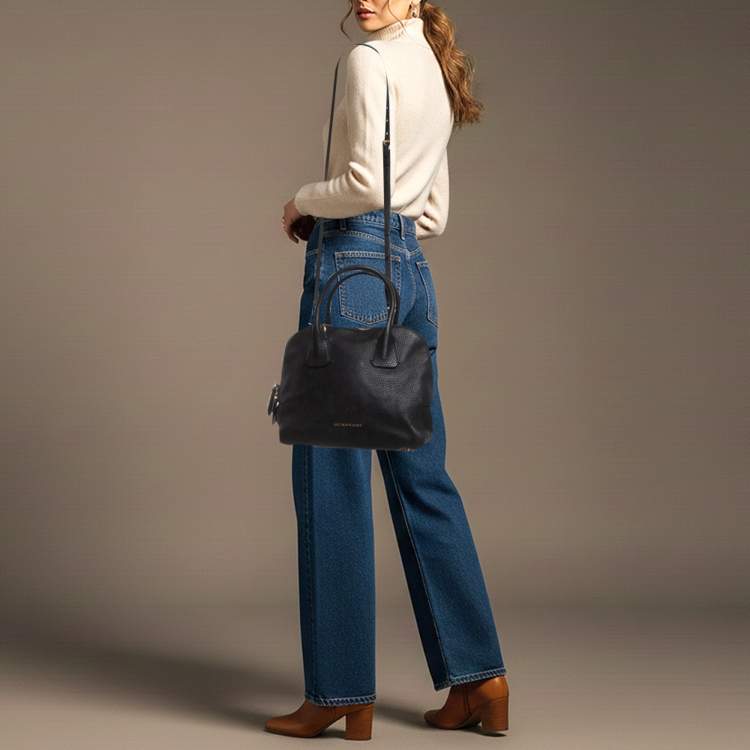 Pre Owned Burberry Greenwood Black Grained Leather Satchel